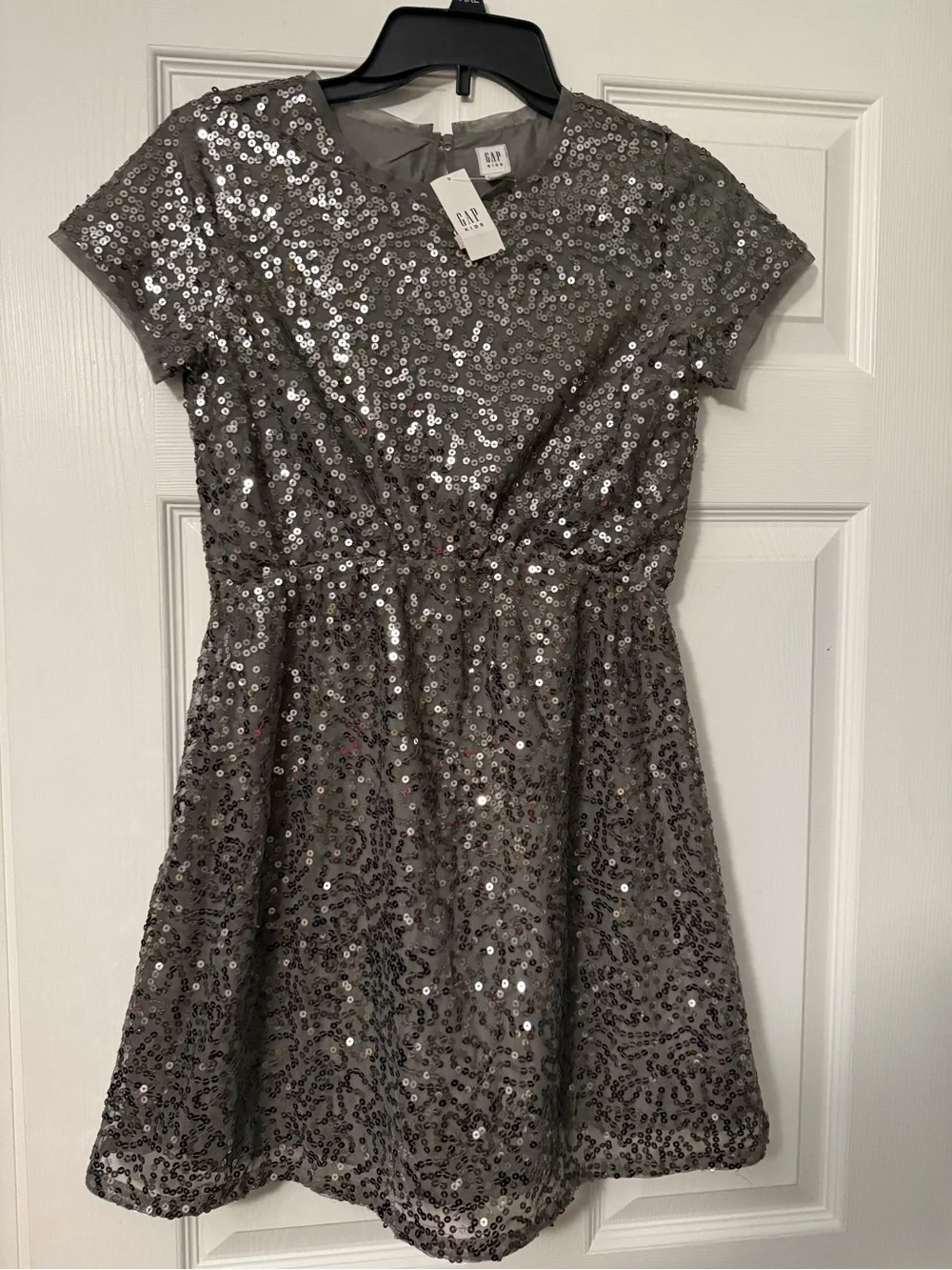 GAP Girls' Silver Sequin Short-Sleeve Party Dress
